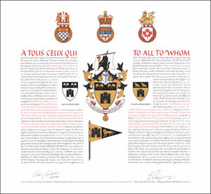 Letters patent granting heraldic emblems to Marc Bertrand
