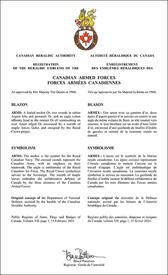 Letters patent registering the heraldic emblems of the Canadian Armed Forces