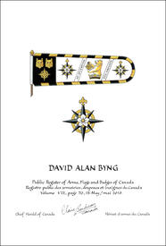 Letters patent granting heraldic emblems to David Alan Byng