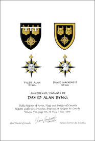 Letters patent granting heraldic emblems to David Alan Byng