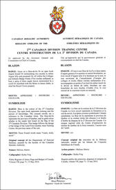 Lettres patentes approuvant les emblèmes héraldiques du Centre d'instruction de la 2e Division du Canada