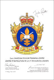 Letters patent approving the heraldic emblems of the 2nd Canadian Division Training Centre Letters patent approving the heraldic emblems of the 2nd Canadian Division Training Centre