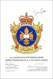 Letters patent approving the heraldic emblems of the 2nd Canadian Division Training Centre