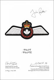 Letters patent approving the heraldic emblems of the Pilot of the Canadian Armed Forces Letters patent approving the heraldic emblems of the Pilot of the Canadian Armed Forces