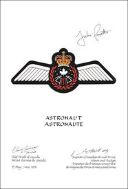 Letters patent approving the heraldic emblems of an Astronaut of the Canadian Armed Forces