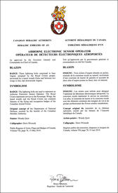 Letters patent approving the heraldic emblems of an Airborne Electronic Sensor Operator of the Canadian Armed Forces