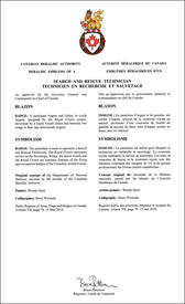 Letters patent approving the heraldic emblems of a Search and Rescue Technician of the Canadian Armed Forces Letters patent approving the heraldic emblems of a Search and Rescue Technician of the Canadian Armed Forces