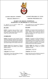 Lettres patentes approuvant les emblèmes héraldiques d'un technicien en recherche et sauvetage des Forces armées canadiennes