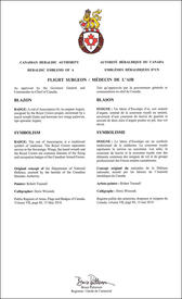 Letters patent approving the heraldic emblems of a Flight Surgeon of the Canadian Armed Forces