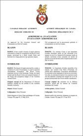 Lettres patentes approuvant les emblèmes héraldiques de l'évacuation aéromédicale des Forces armées canadiennes