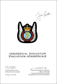 Letters patent approving the heraldic emblems of Aeromedical Evacuation of the Canadian Armed Forces