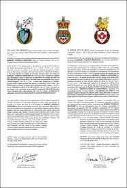 Letters patent granting heraldic emblems to Robert Norman Bedford