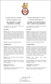 Letters patent approving the heraldic emblems of the Blackdown Cadet Training Centre Letters patent approving the heraldic emblems of the Blackdown Cadet Training Centre