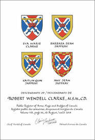 Letters patent granting heraldic emblems to Robert Wendell Clarke