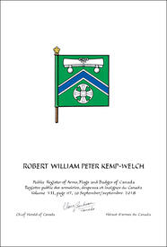 Letters patent granting heraldic emblems to Robert William Peter Kemp-Welch Letters patent granting heraldic emblems to Robert William Peter Kemp-Welch