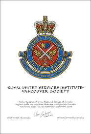 Lettres patentes concédant des emblèmes héraldiques au Royal United Services Institute – Vancouver Society Lettres patentes concédant des emblèmes héraldiques au Royal United Services Institute – Vancouver Society