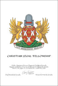 Letters patent granting heraldic emblems to the Christian Legal Fellowship
