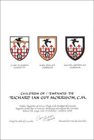 Letters patent granting heraldic emblems to Richard Ian Guy Morrison