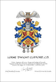 Letters patent granting heraldic emblems to Lorne Dwight Clifford