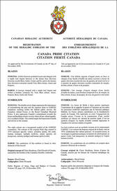 Letters patent registering the heraldic emblems of the Canada Pride Citation Letters patent registering the heraldic emblems of the Canada Pride Citation