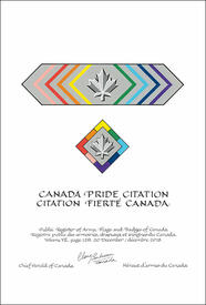 Lettres patentes enregistrant les emblèmes héraldiques de la  Citation Fierté Canada