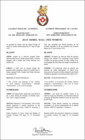 Letters patent registering the heraldic emblems of Jean Isobel Hall (née Nesbitt)