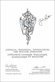 Lettres patentes approuvant les emblèmes héraldiques d'un opérateur - chimique, biologique, radiologique et nucléaire des Forces armées canadiennes Lettres patentes approuvant les emblèmes héraldiques d'un opérateur - chimique, biologique, radiologique et nucléaire des Forces armées canadiennes