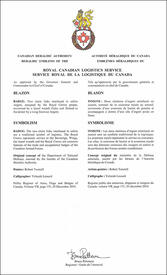 Letters patent approving the heraldic emblems of a Logistics Officer of the Royal Canadian Air Force Letters patent approving the heraldic emblems of a Logistics Officer of the Royal Canadian Air Force