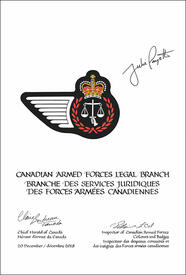 Letters patent approving the heraldic emblems of the Canadian Armed Forces Legal Branch Letters patent approving the heraldic emblems of the Canadian Armed Forces Legal Branch