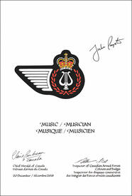 Letters patent approving the heraldic emblems of Music / Musician of the Canadian Armed Forces
