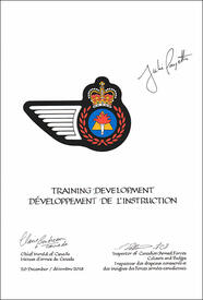 Letters patent approving the heraldic emblems of Training Development of the Canadian Armed Forces