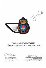 Letters patent approving the heraldic emblems of Training Development of the Canadian Armed Forces Letters patent approving the heraldic emblems of Training Development of the Canadian Armed Forces