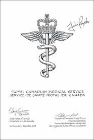 Lettres patentes approuvant les emblèmes héraldiques du Service de santé royal du Canada des Forces armées canadiennes