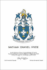 Letters patent granting heraldic emblems to Nathan Danyel Hyde