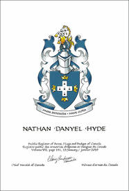 Letters patent granting heraldic emblems to Nathan Danyel Hyde Letters patent granting heraldic emblems to Nathan Danyel Hyde