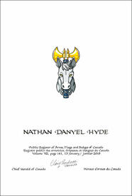 Lettres patentes concédant des emblèmes héraldiques à Nathan Danyel Hyde