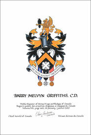 Lettres patentes concédant des emblèmes héraldiques à Barry Melvyn Griffiths Lettres patentes concédant des emblèmes héraldiques à Barry Melvyn Griffiths