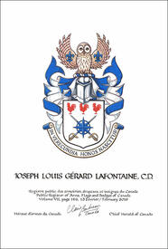 Letters patent granting heraldic emblems to Joseph Louis Gérard Lafontaine Letters patent granting heraldic emblems to Joseph Louis Gérard Lafontaine