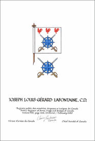 Lettres patentes concédant des emblèmes héraldiques à Joseph Louis Gérard Lafontaine Lettres patentes concédant des emblèmes héraldiques à Joseph Louis Gérard Lafontaine
