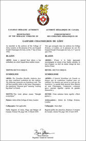 Letters patent registering the heraldic emblems of Gaspard Chaussegros de Léry Letters patent registering the heraldic emblems of Gaspard Chaussegros de Léry