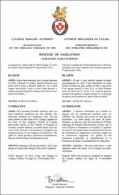 Lettres patentes enregistrant les emblèmes héraldiques du Diocese of Saskatoon Lettres patentes enregistrant les emblèmes héraldiques du Diocese of Saskatoon