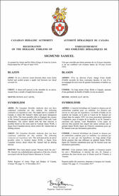 Lettres patentes enregistrant les emblèmes héraldiques de Sigmund Samuel Lettres patentes enregistrant les emblèmes héraldiques de Sigmund Samuel