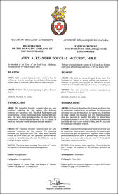 Lettres patentes enregistrant les emblèmes héraldiques de John Alexander Douglas McCurdy Lettres patentes enregistrant les emblèmes héraldiques de John Alexander Douglas McCurdy