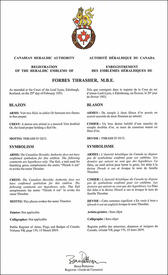 Letters patent registering the heraldic emblems of Forbes Thrasher Letters patent registering the heraldic emblems of Forbes Thrasher