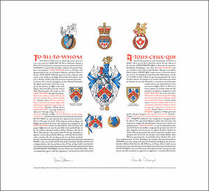 Letters patent granting heraldic emblems to Gary Patrick Mooney