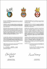 Letters patent granting heraldic emblems to Michael Douglas Bechard