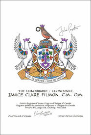 Lettres patentes concédant des emblèmes héraldiques à Janice Clare Filmon