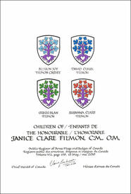 Lettres patentes concédant des emblèmes héraldiques à Janice Clare Filmon