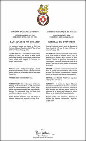 Lettres patentes confirmant les emblèmes héraldiques du Barreau de l’Ontario