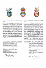 Letters patent granting heraldic emblems to Janet Edna Merivale Austin